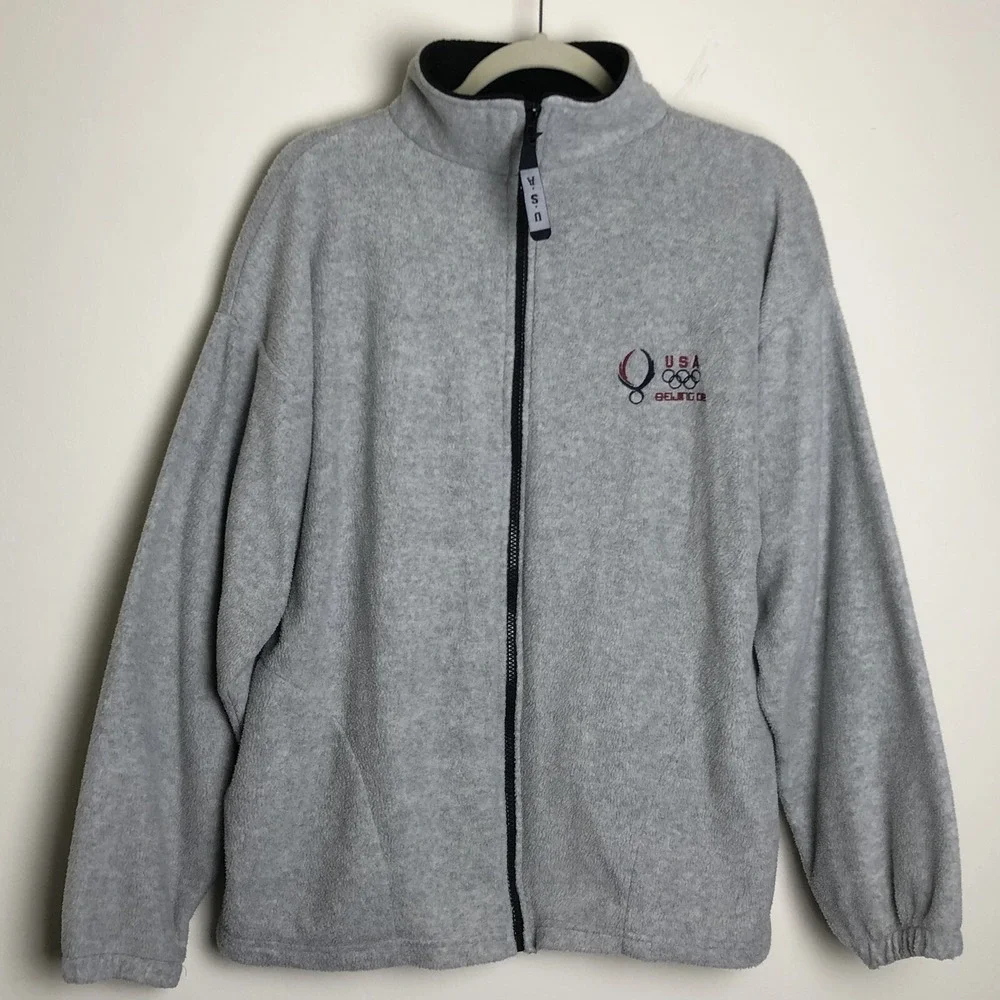 Olympics Jacket Mens Large 2008 Beijing Olympics Team USA Fleece Full Zip Gray